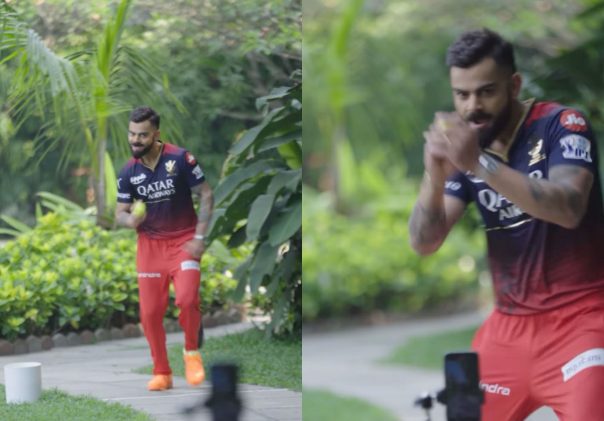 Virat Kohli in a fun activity with his RCB teammates. 