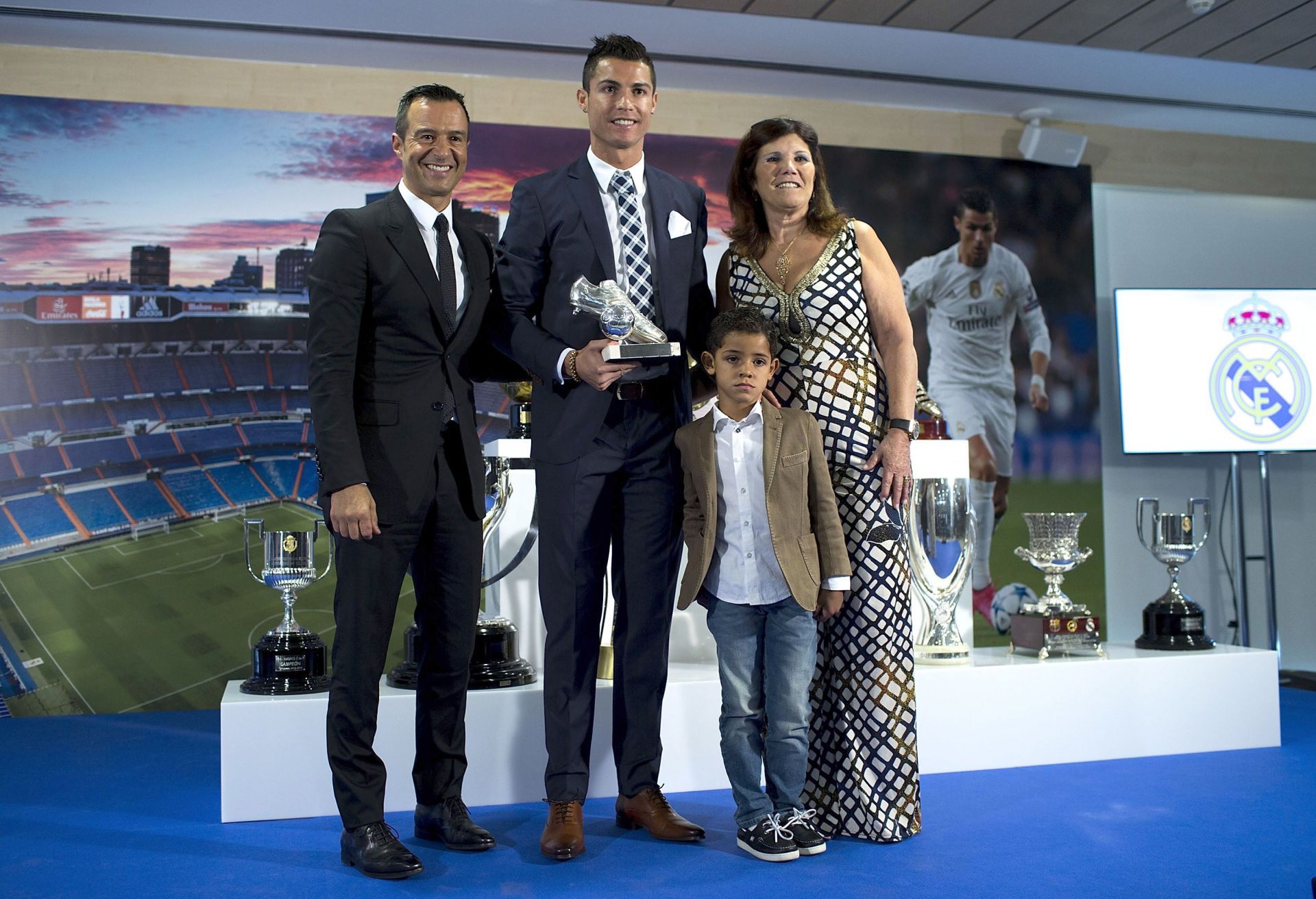 Cristiano Ronaldo with his mother, son, and former agent Mendes in this file photo