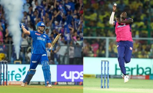 Tim David took Jason Holder (R) to the cleaners in the Rajasthan Royals' last game. [P/C: iplt20.com]