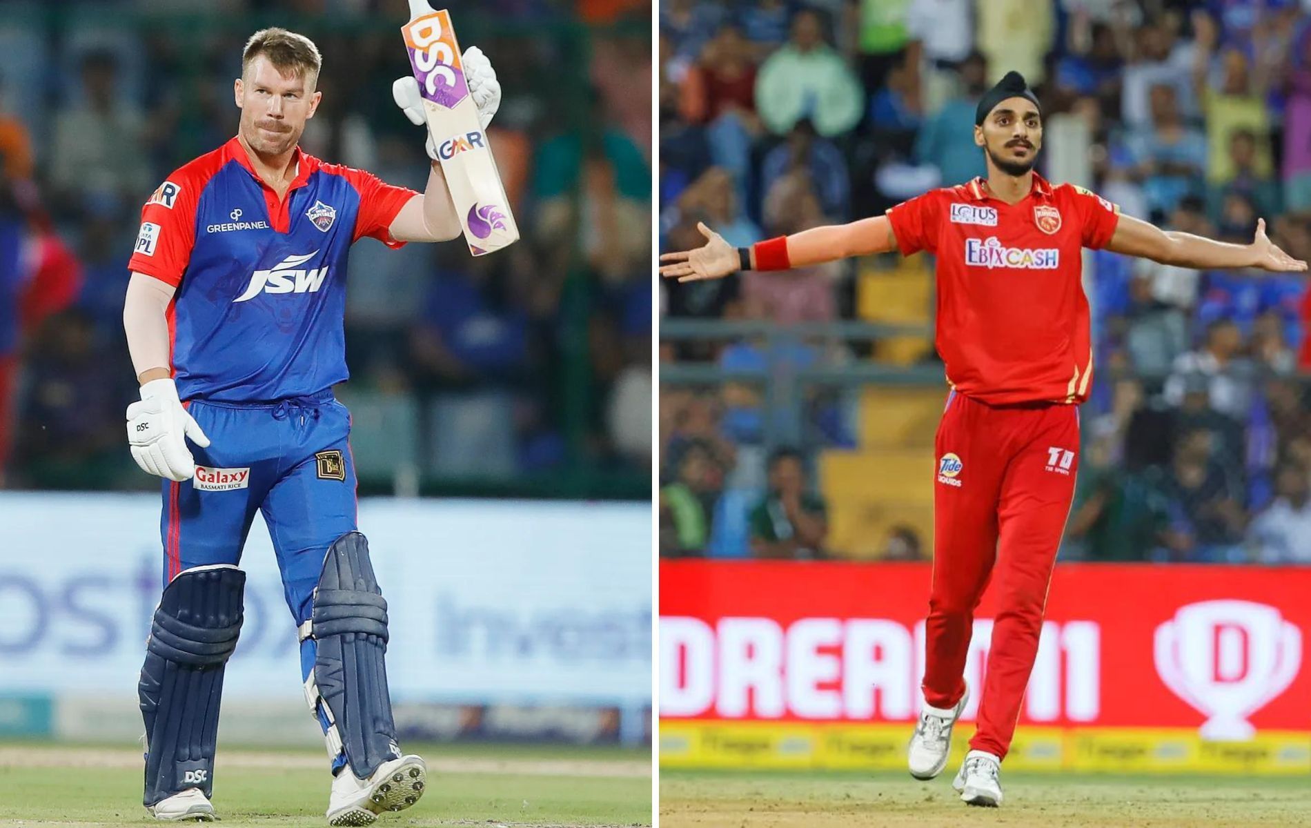 David Warner (L) and Arshdeep Singh. (Pics: IPLT20.com)