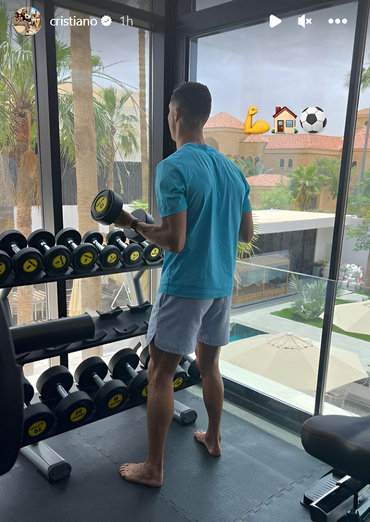 The 38-year-old pictured during a home workout drill. (Instagram/@cristiano)