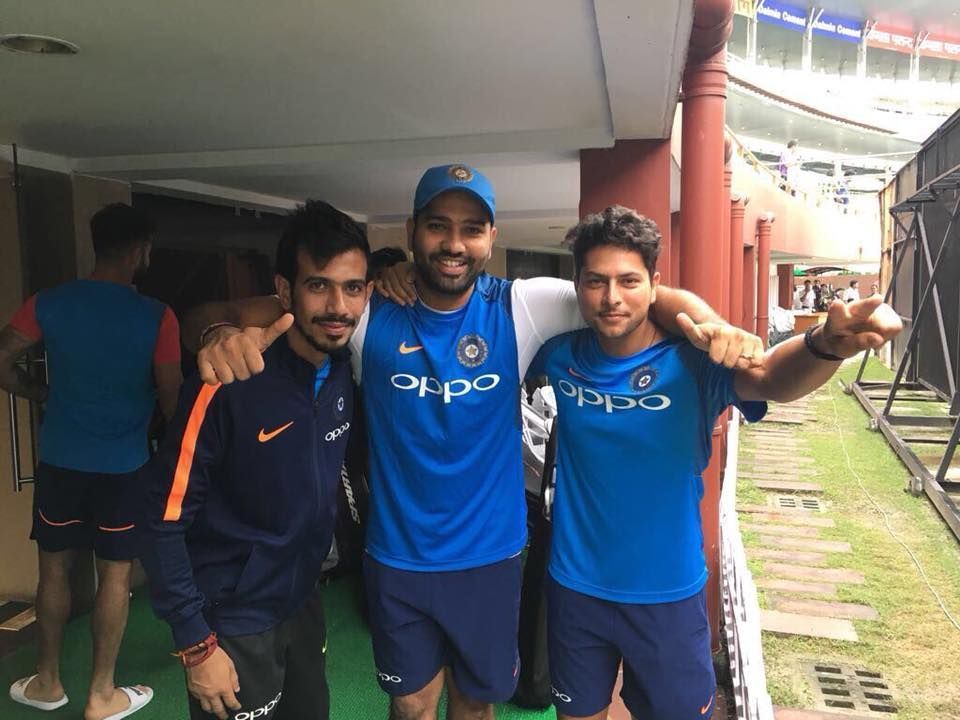 (L-R): Yuzvendra Chahal, Rohit Sharma and Kuldeep Yadav (P.C.:Twitter)