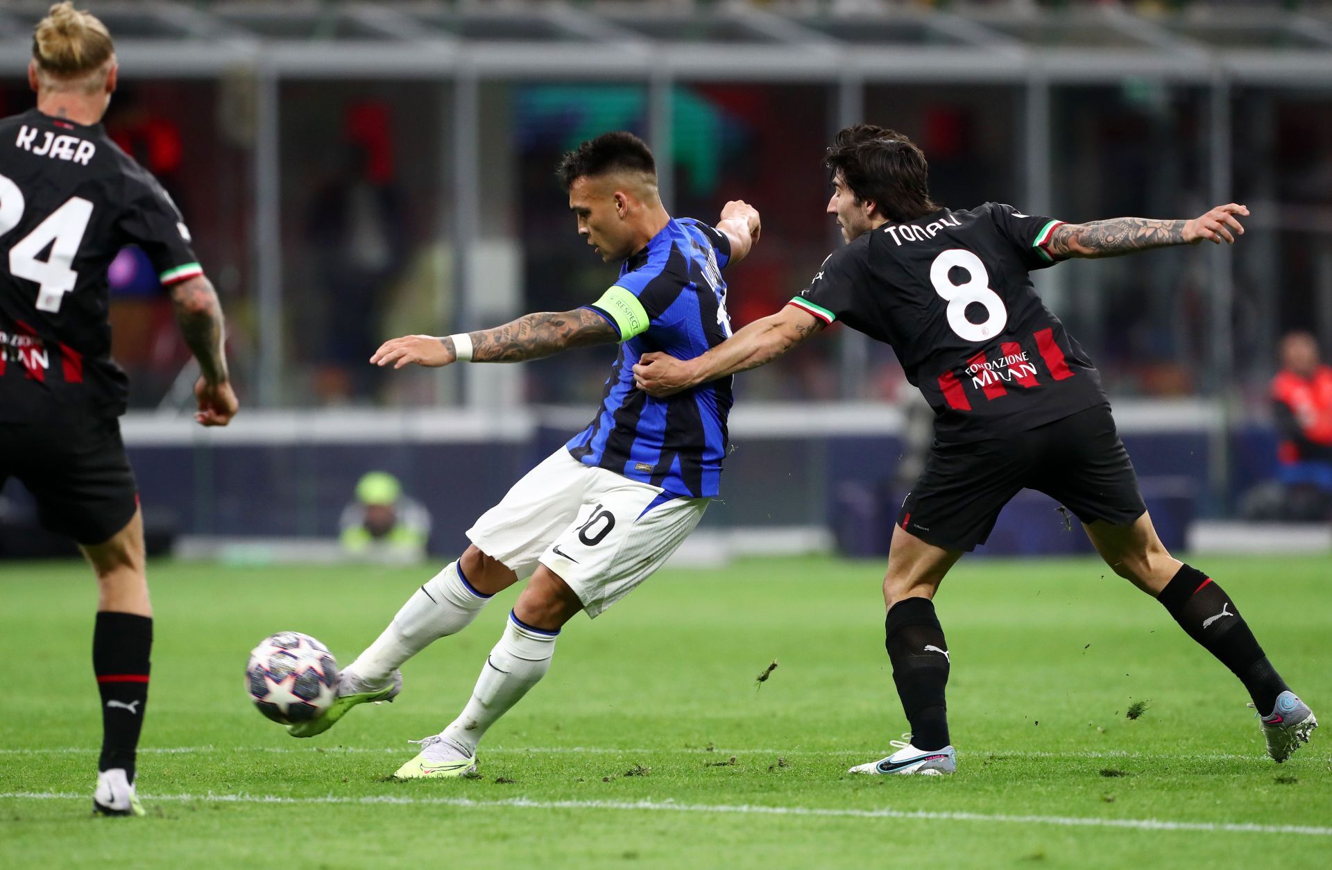 Lautaro Martinez in action during the first leg of the semi-final