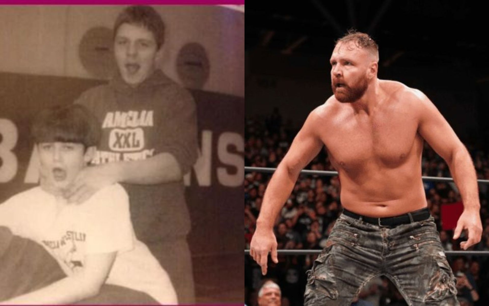 Jon Moxley as a kid (L); Jon Moxley in AEW (R)