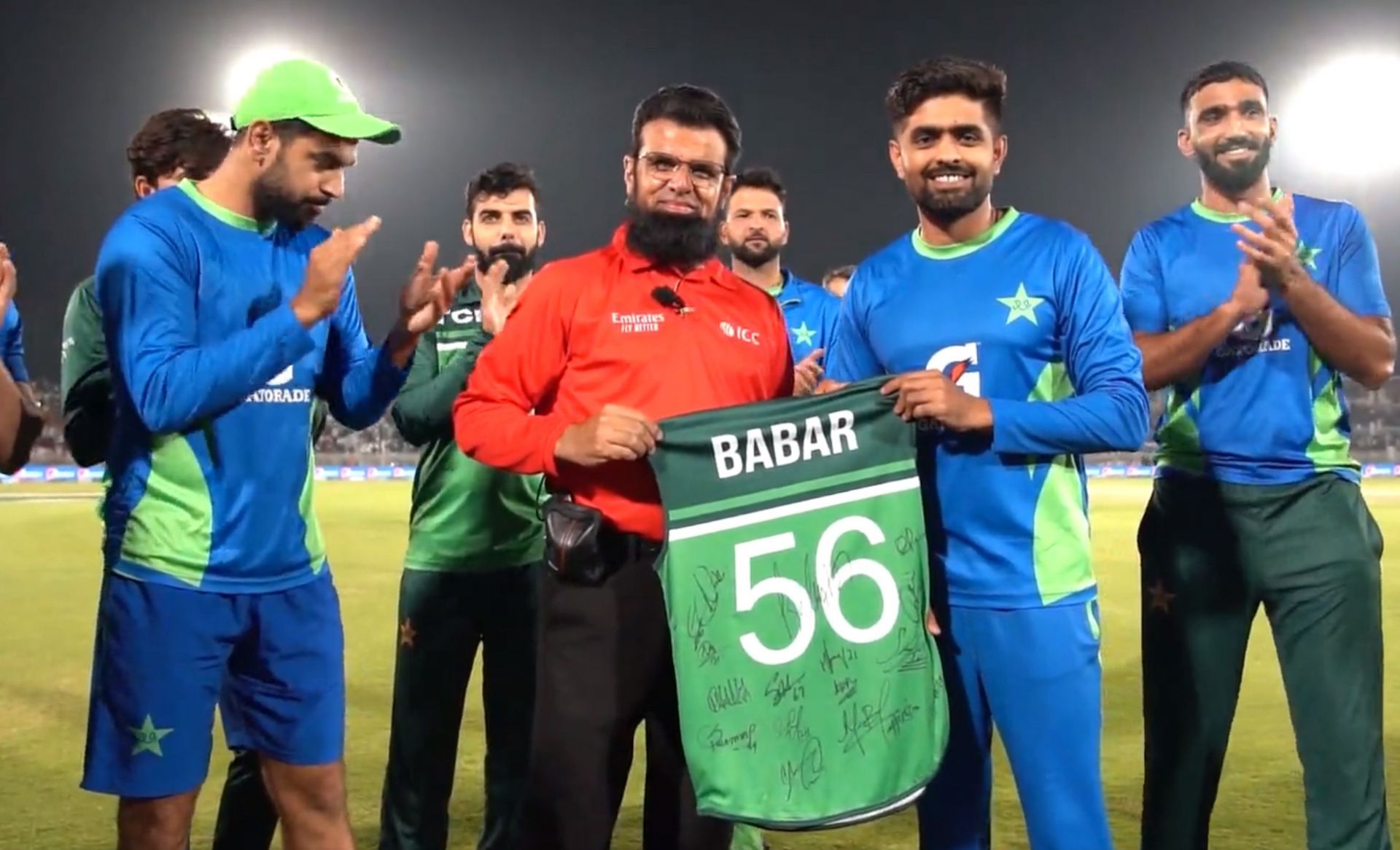 Pakistan skipper Babar Azam with Aleem Dar. 