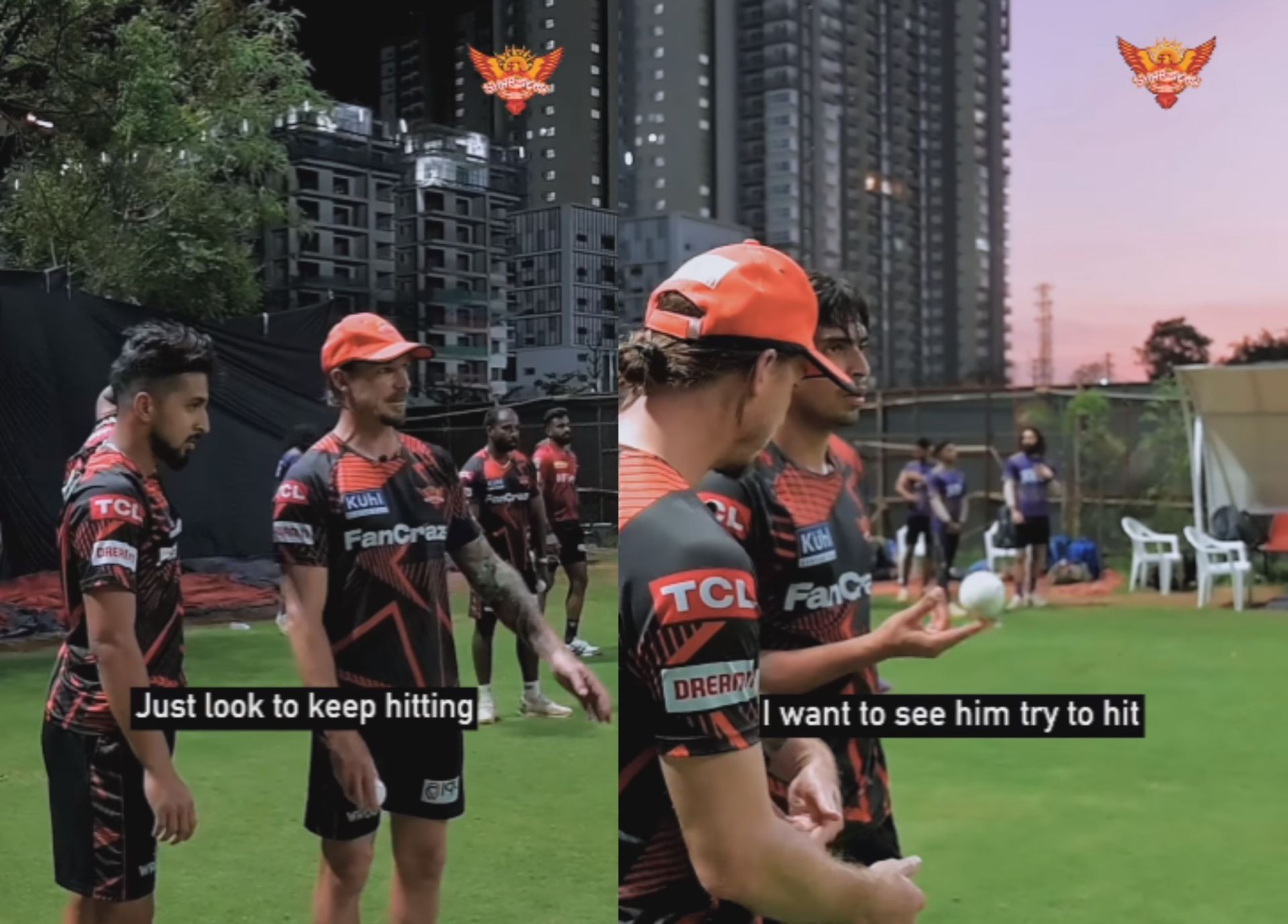Dale Steyn with SRH bowlers in the nets.