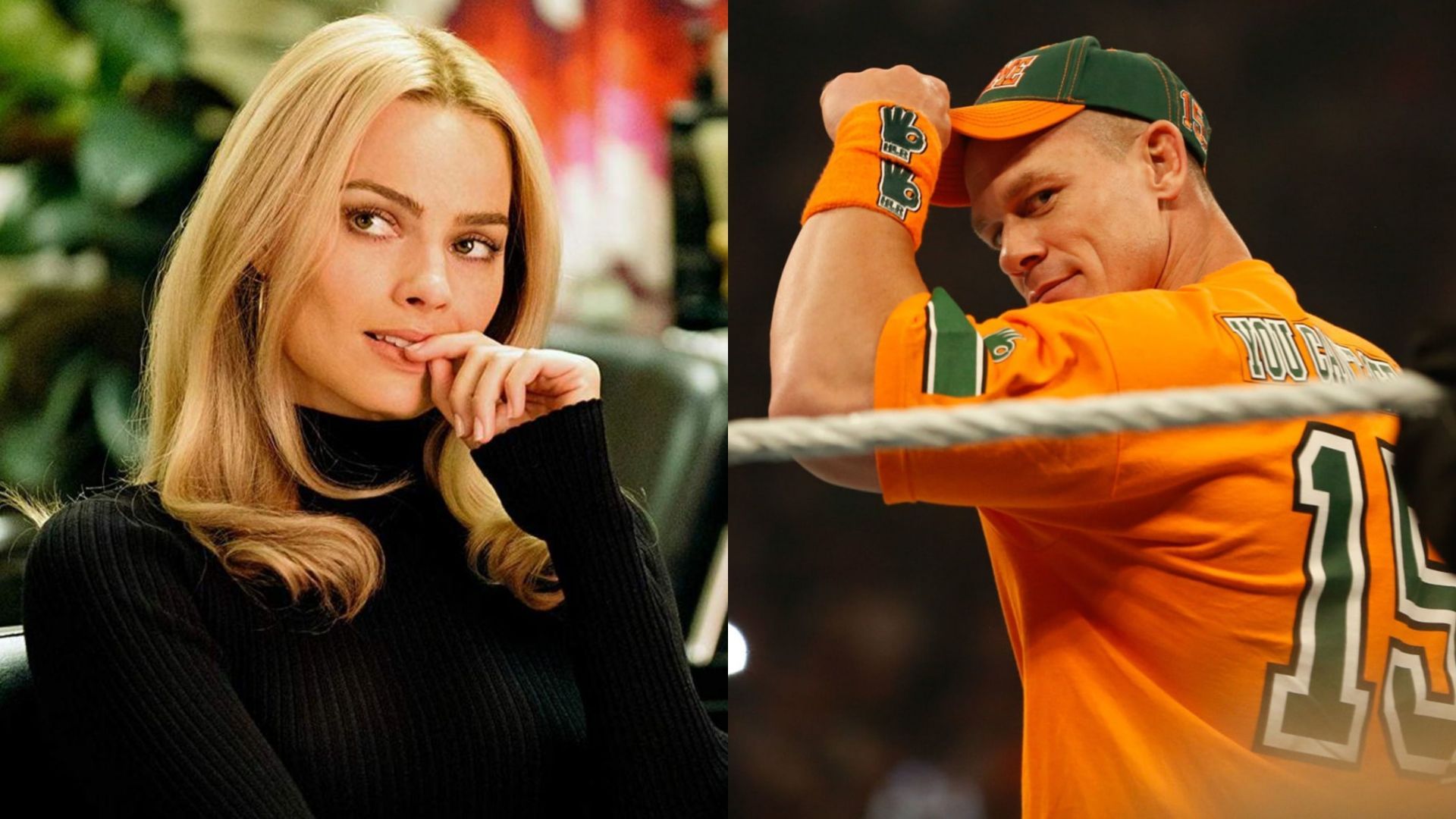 Margot Robbie (left) and WWE legend John Cena