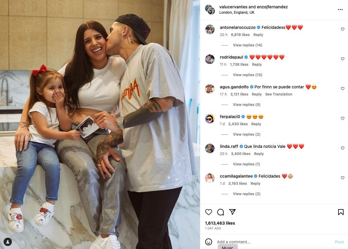 Antonela Roccuzzo congratulated Enzo Fernandez and Valentina Cervantes