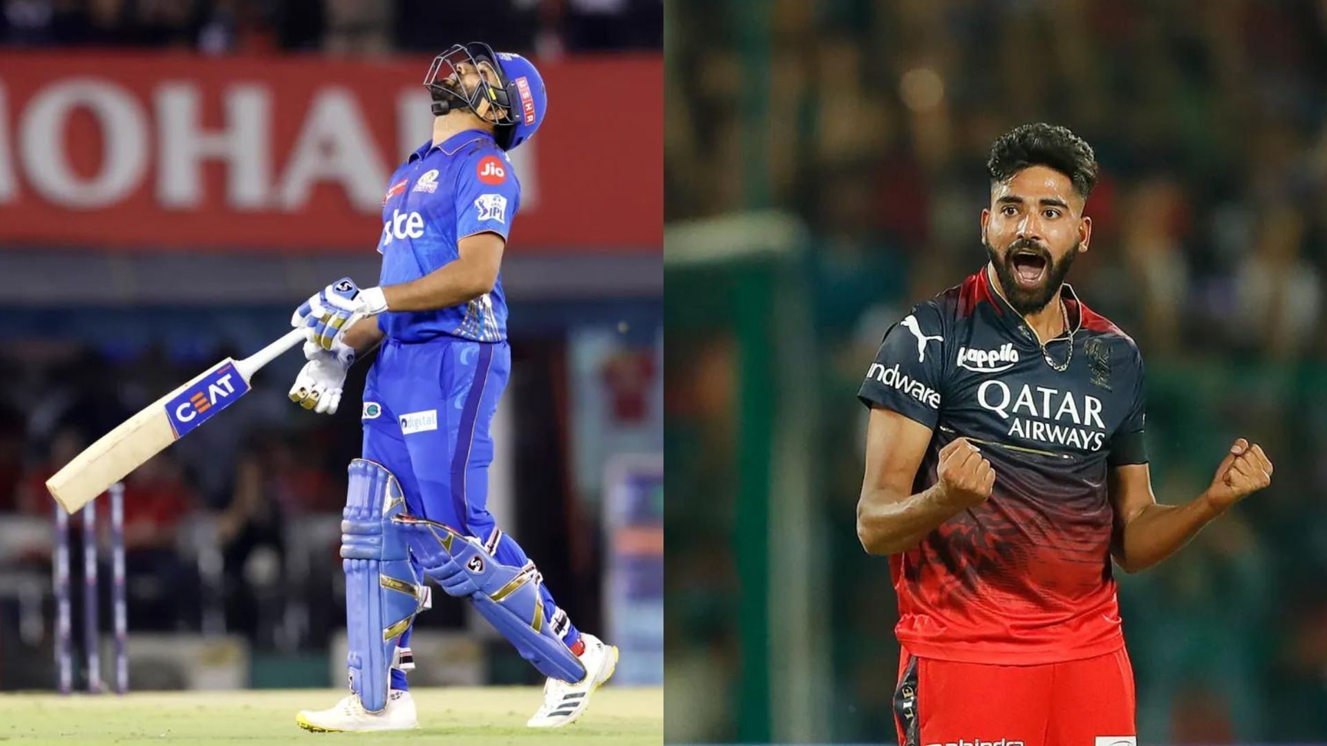 Rohit Sharma (L) &amp; Mohammed Siraj (P.C.:iplt20.com)