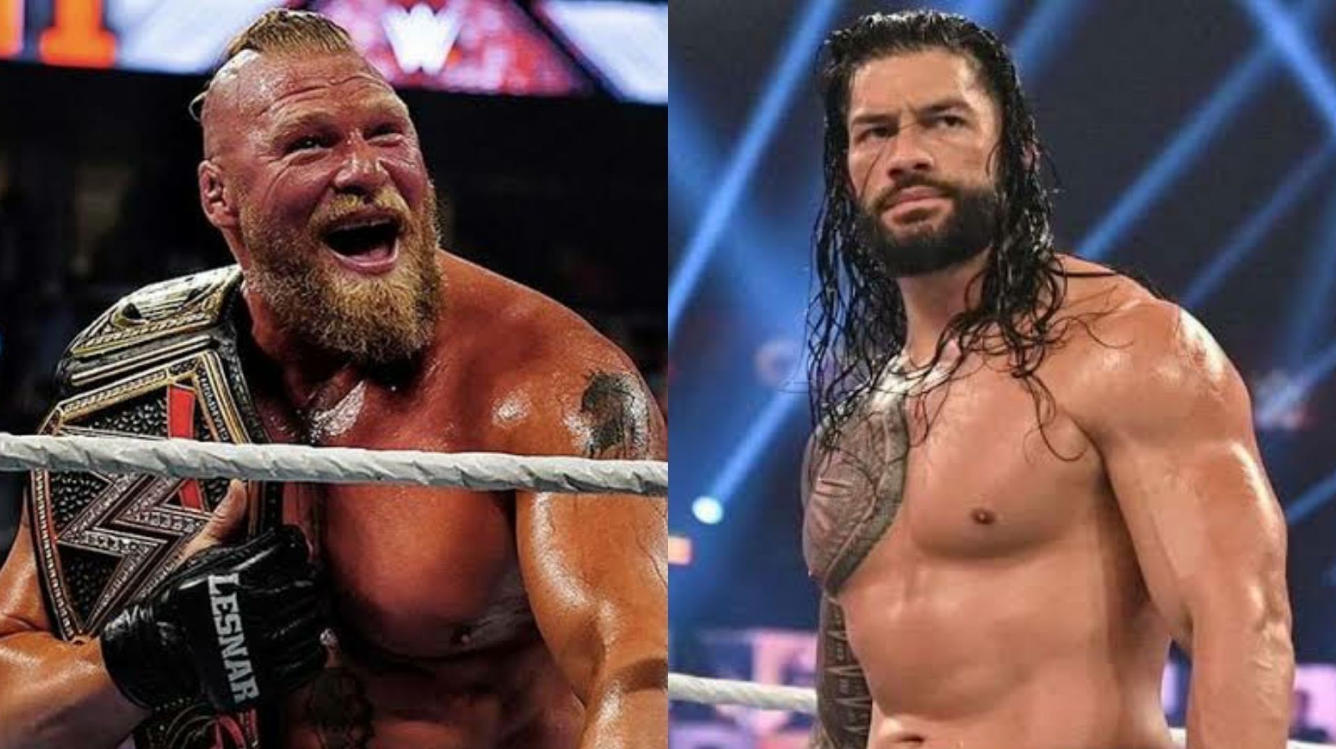 Brock Lesnar (left); Roman Reigns (right)