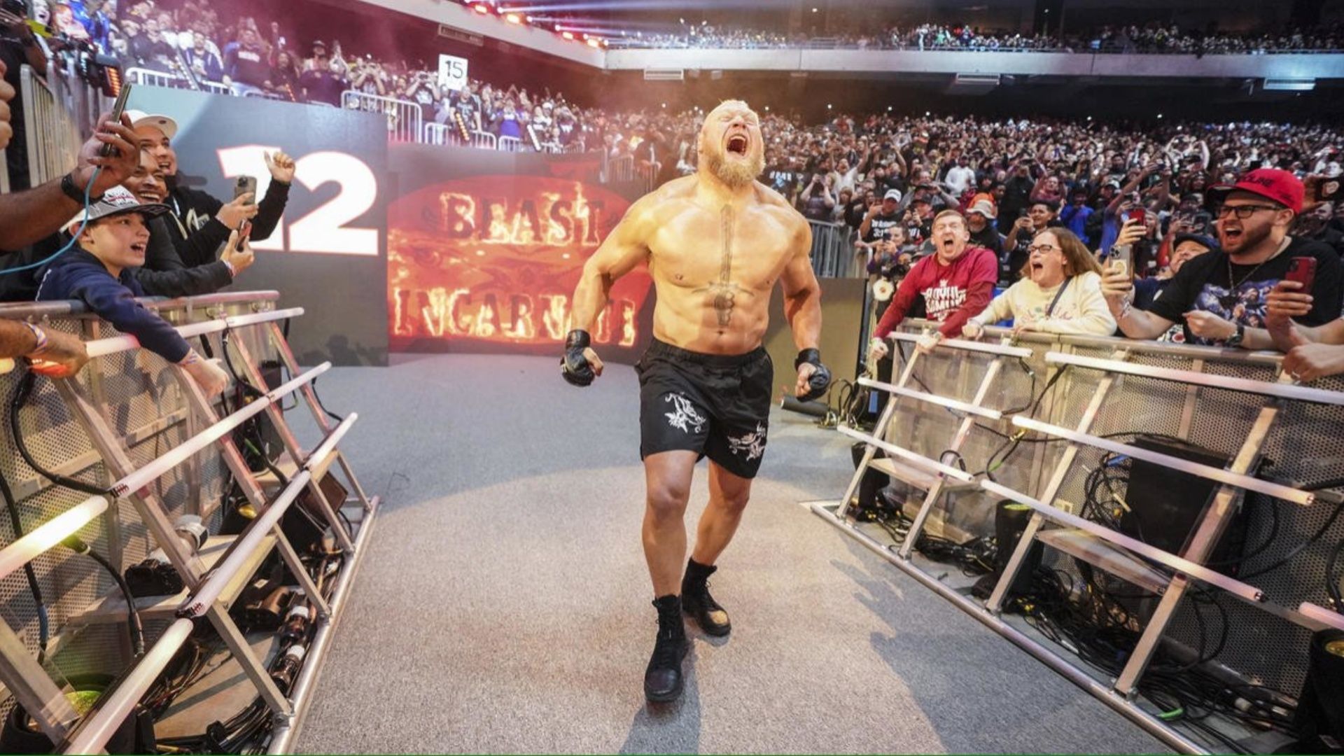 Brock Lesnar makes his way to the ring for the Royal Rumble.