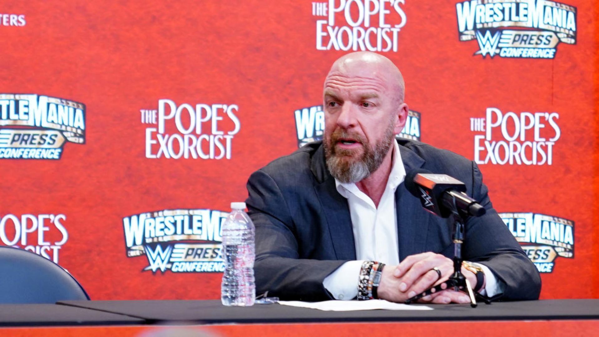 Triple H during a press conference. Image Credits: wwe.com 