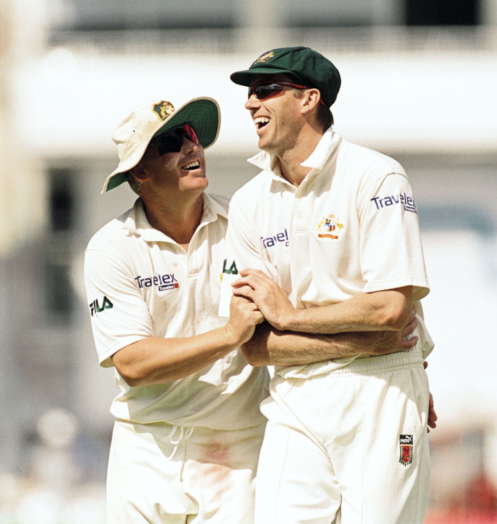 Former Australian bowlers Shane Warne and Glenn McGrath.