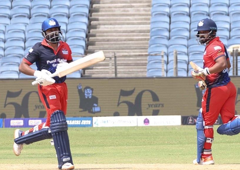 Kedar Jadhav and Ankit Bawne in action (Image Courtesy: Twitter/MPLT20Tournament)