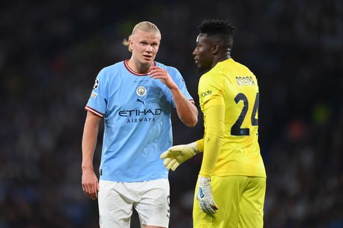 Onana (right) managed to keep UCL top scorer Erling Haaland (left) at bay.