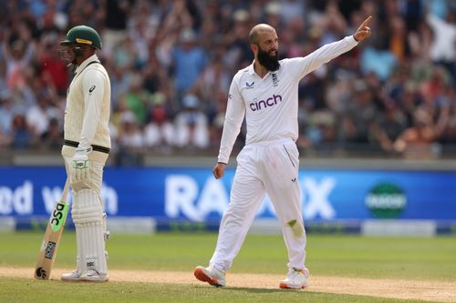 Moeen Ali celebrates Travis Head's wicket. (Credits: Getty)