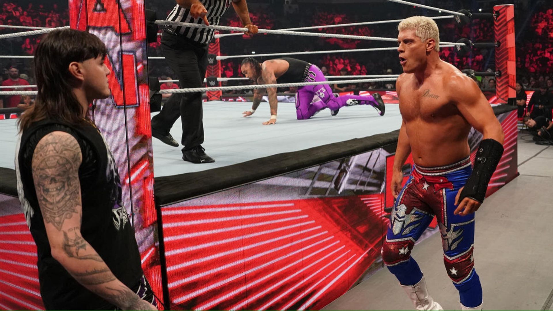 Dominik Mysterio tries to distract Cody Rhodes on WWE RAW.