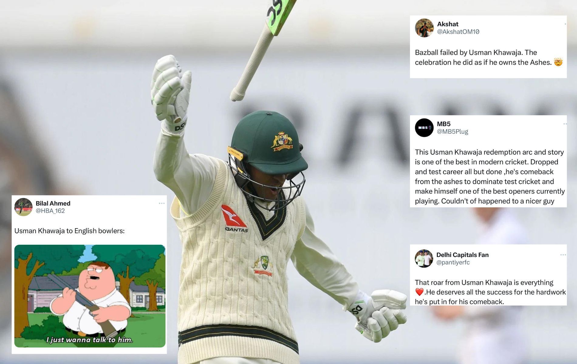 Usman Khawaja hit his 15th Test century. (Pics: Getty/Twitter)