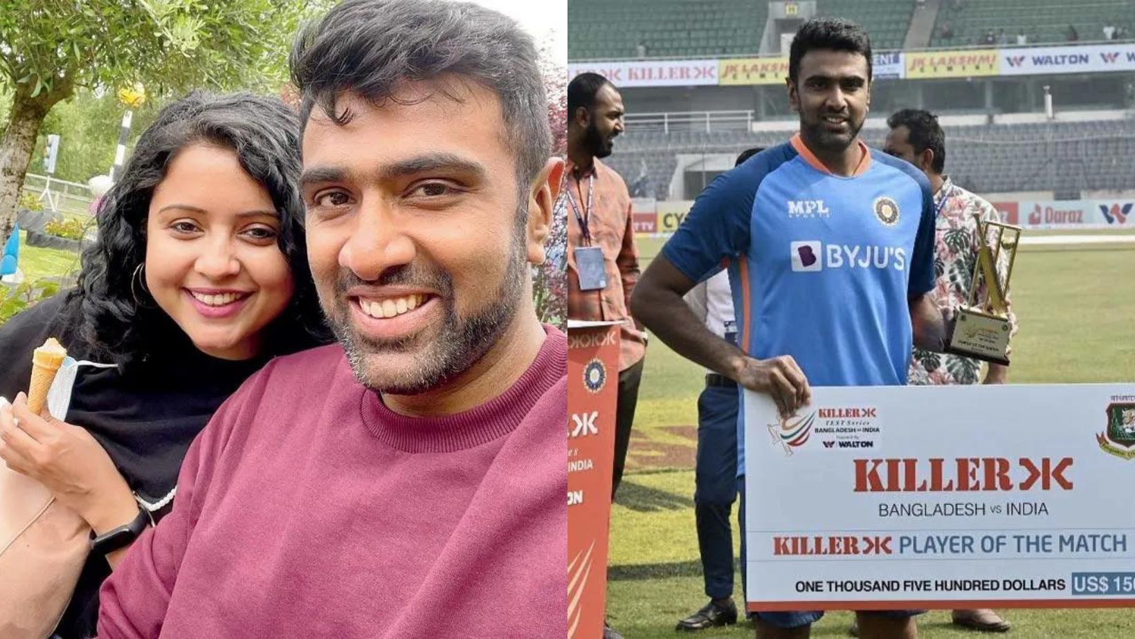 Ravichandran Ashwin with wife Prithi Narayanan (L).