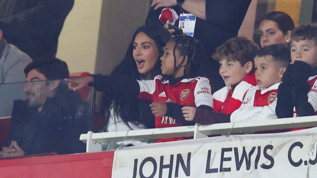 Kim Kardashian and Saint East watched Arsenal crash out of Europe (Image: CNN).