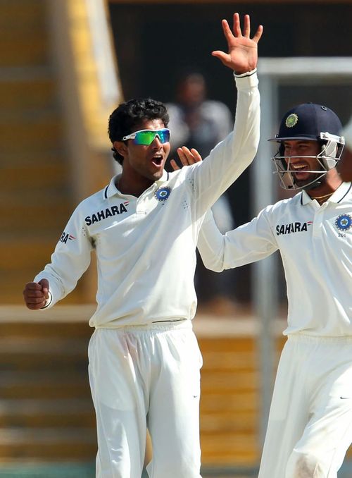 Ravindra Jadeja celebrates a wicket during the 2013 India-Australia series.