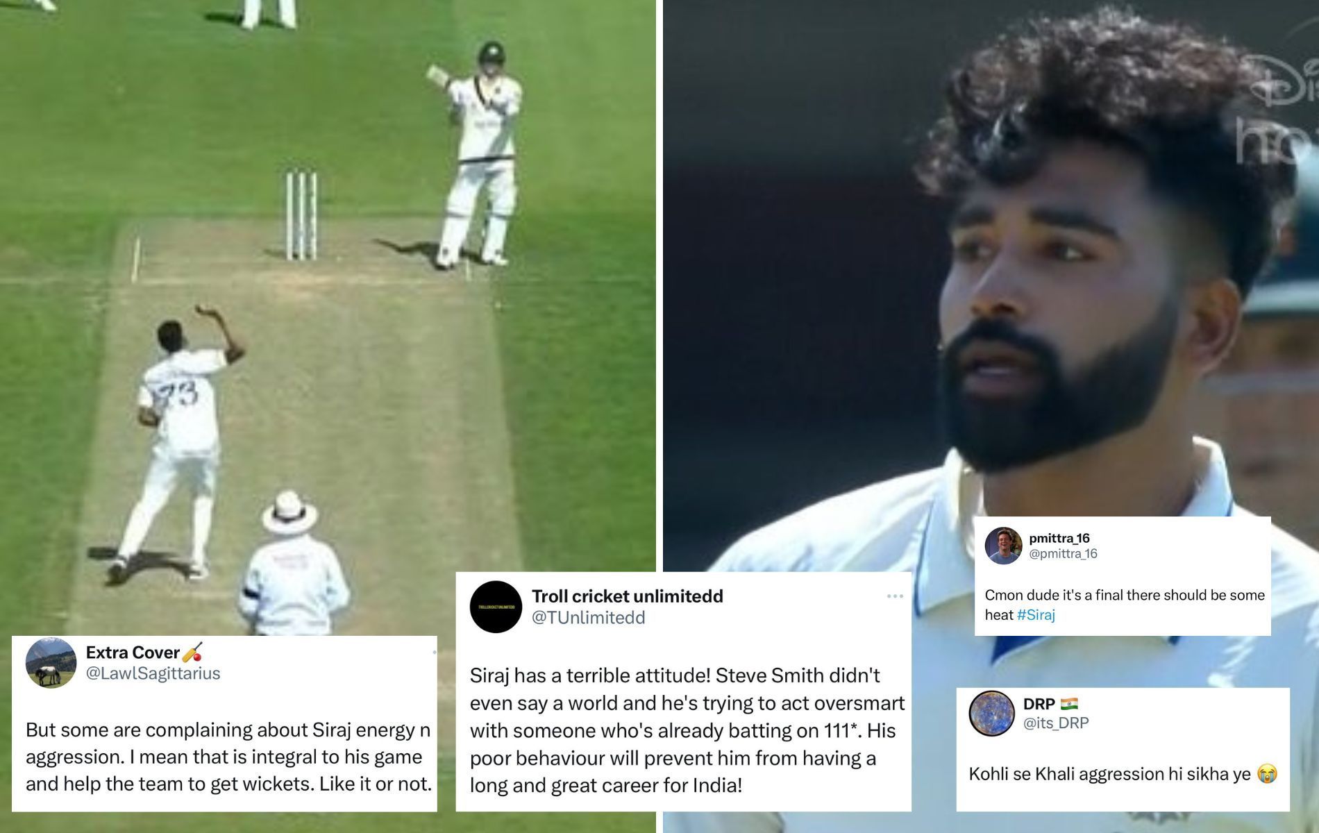 Steve Smith and Mohammed Siraj exchanged a few words on Day 2. (Pics: Twitter/Disney+Hotstar)