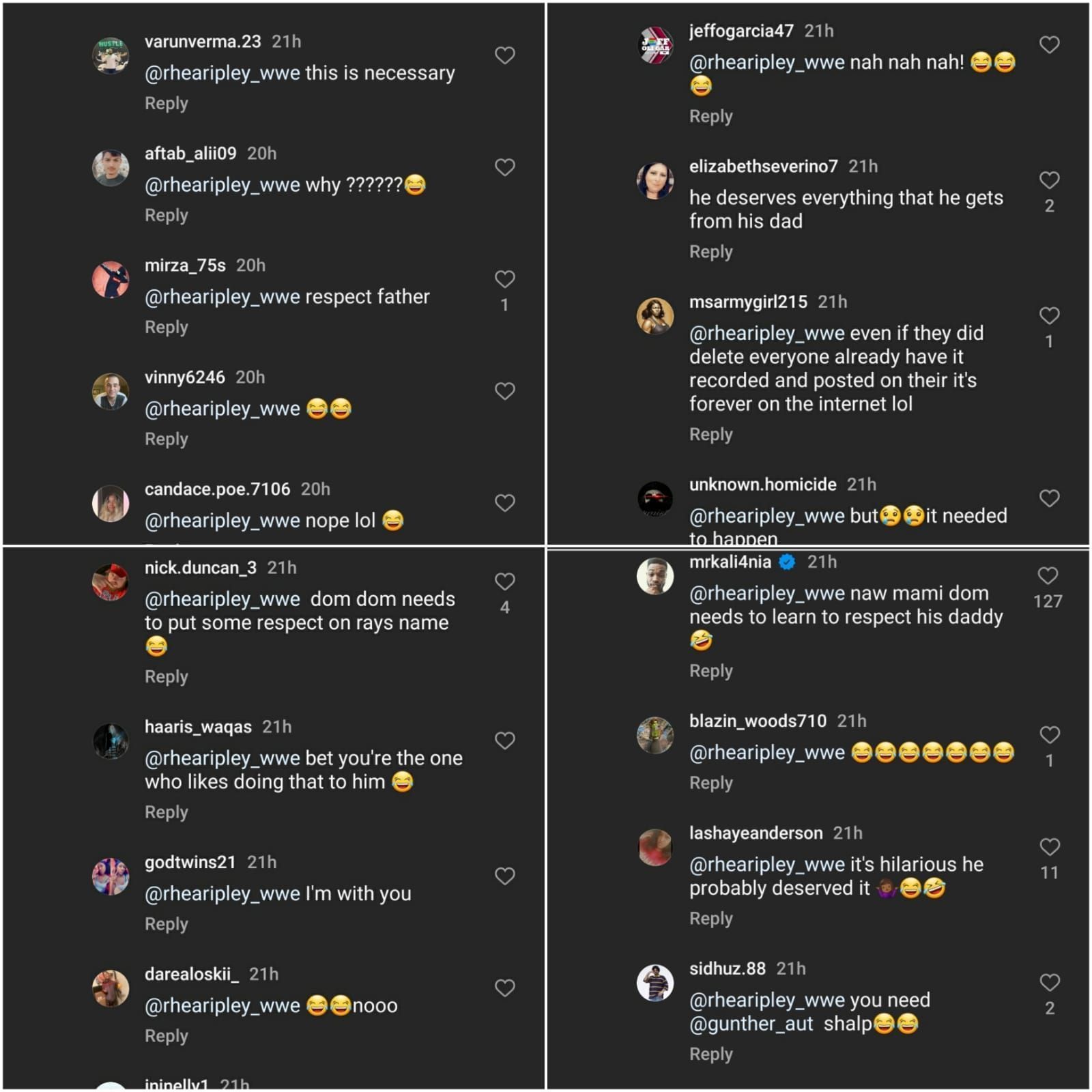 Fans&#039; replies to Rhea&#039;s comment