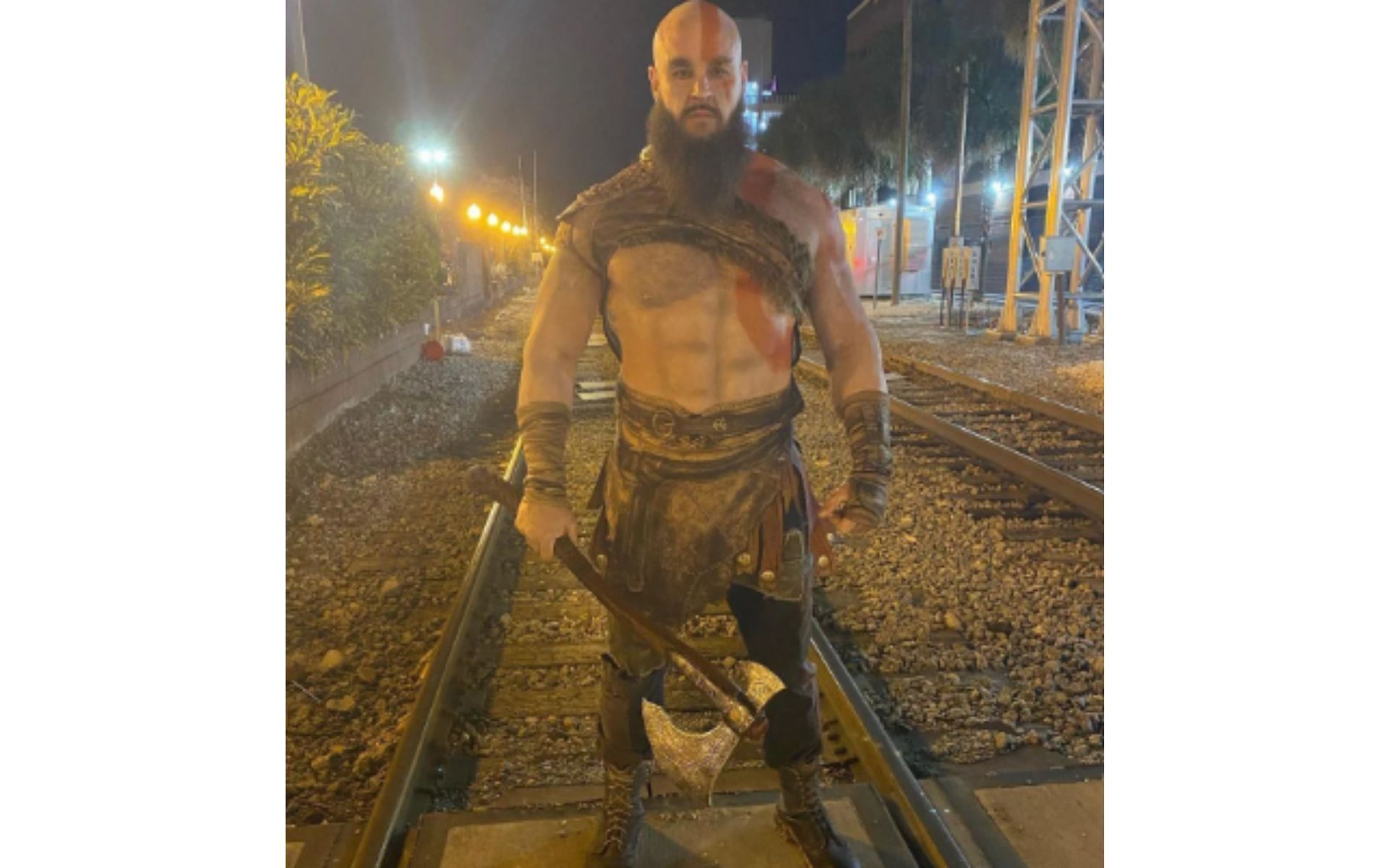 Braun Strowman dressed up as Kratos for Halloween