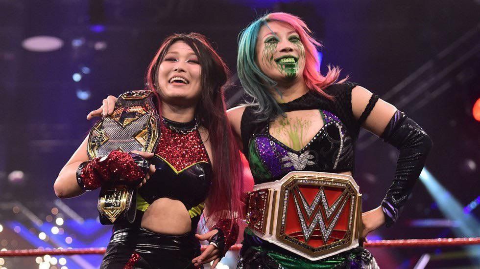IYO SKY &amp; Asuka with the Championships of their brands  [Image Credits: Reddit]