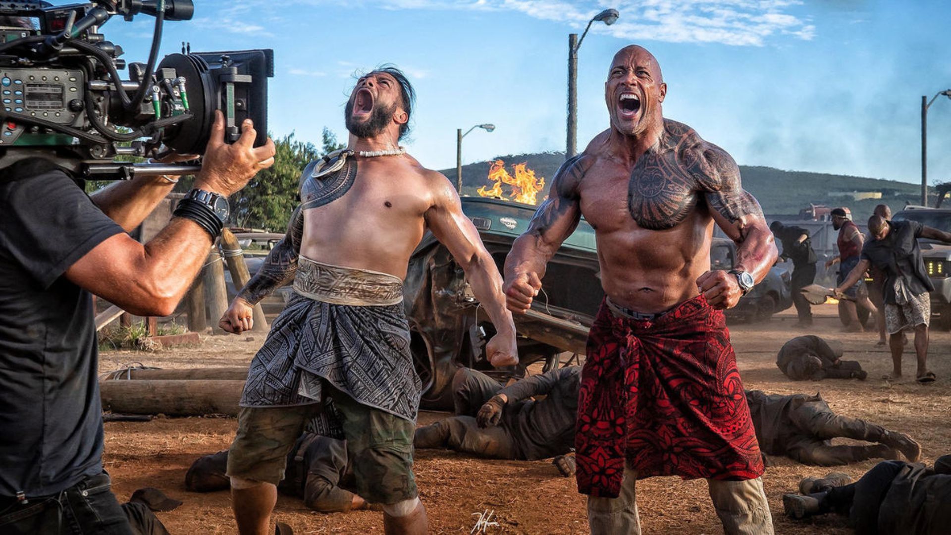 The Rock and Roman Reigns on set for Fast &amp; Furious Presents: Hobbs and Shaw