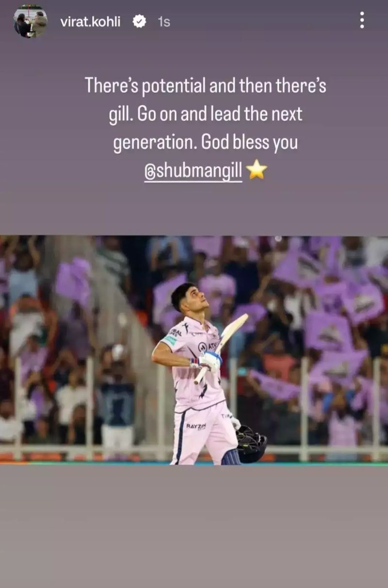 A screen grab of Virat Kohli&rsquo;s Instagram story.