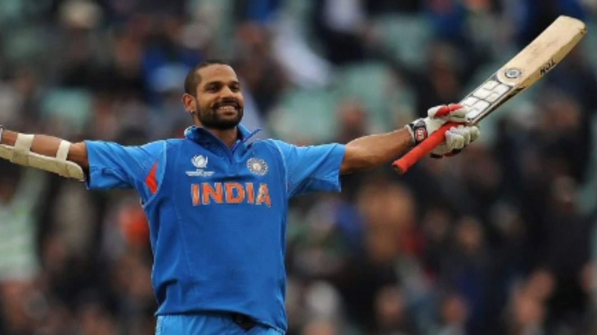 Shikhar Dhawan celebrates his century against South Africa.