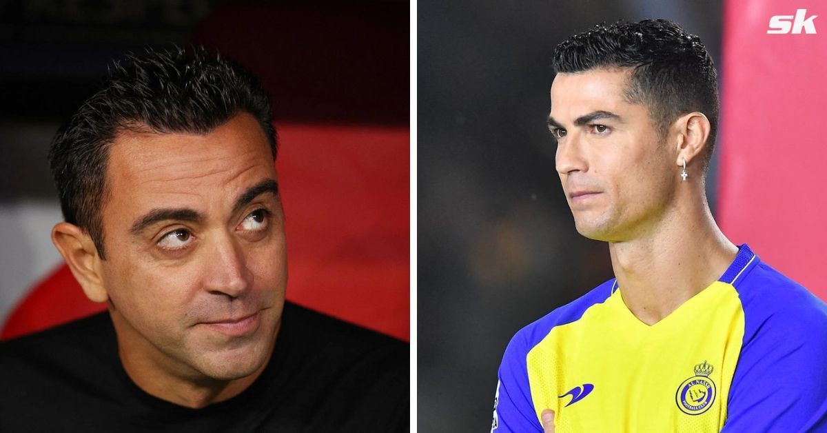 [L-to-R] Xavi Hernandez and Cristiano Ronaldo.