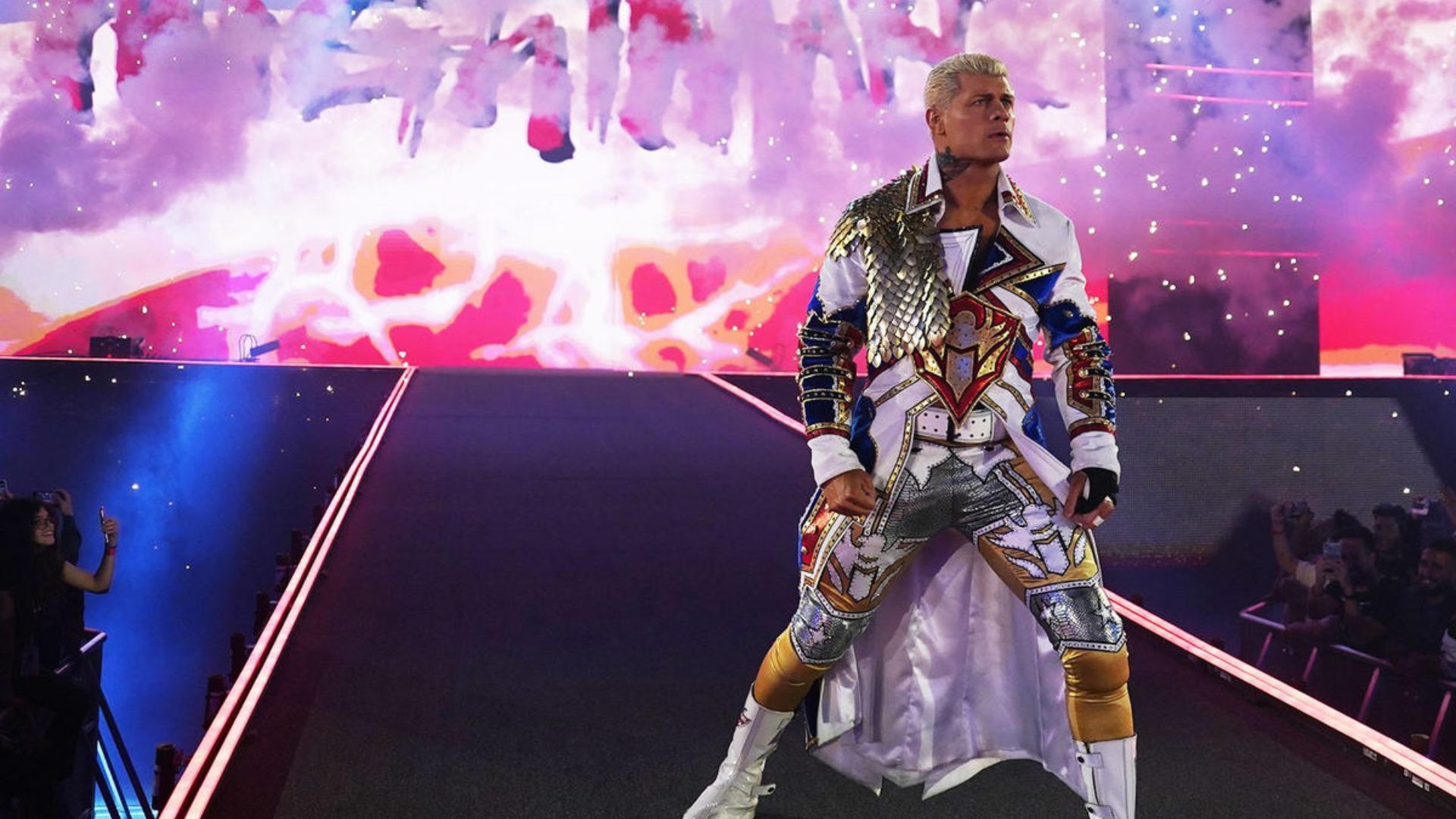 Cody Rhodes during his entrance. Image Credits: wwe.com 