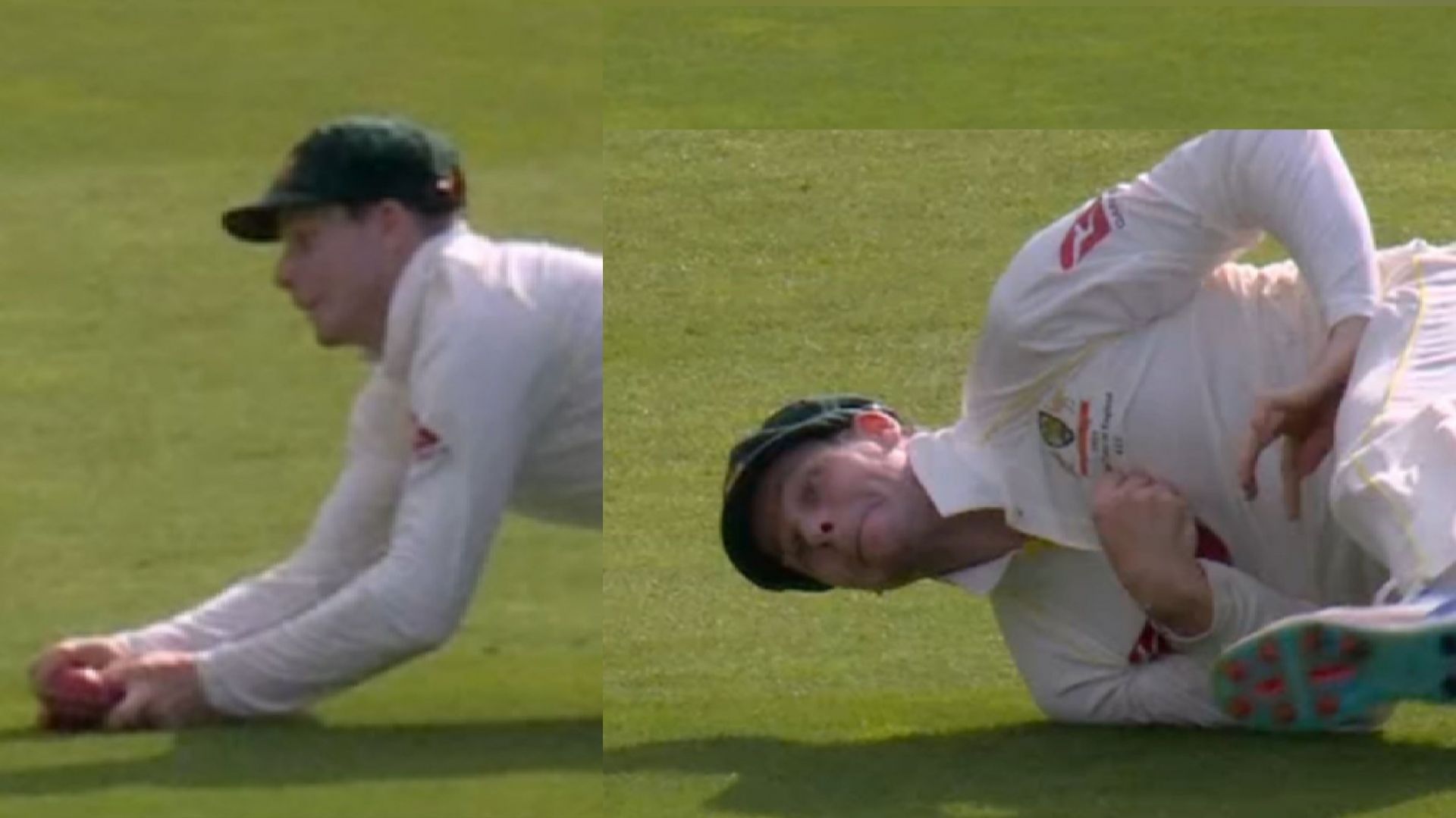 Steve Smith took a brilliant diving catch (Image: Twitter/Sony)