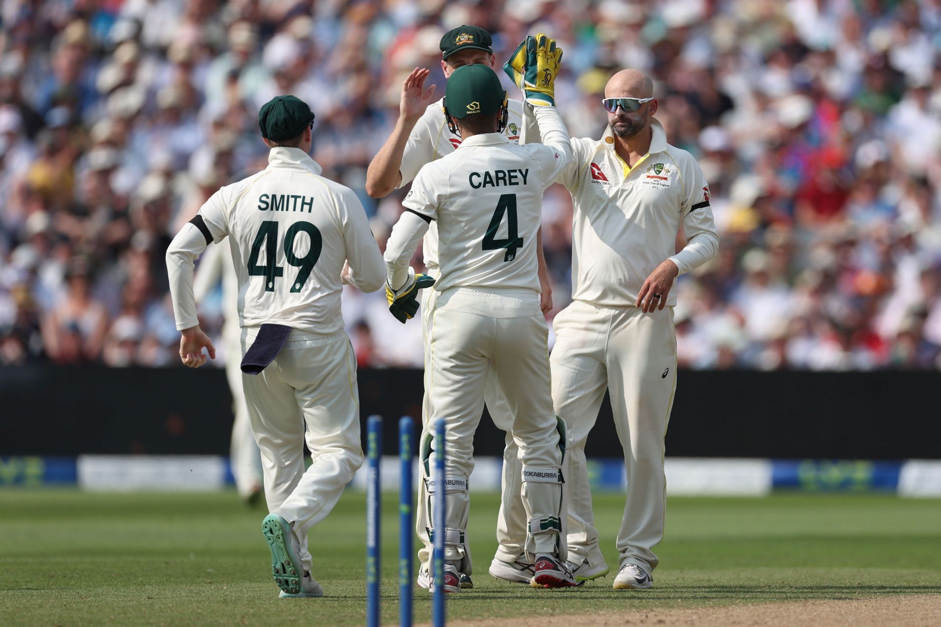 Nathan Lyon celebrates Jonny Bairstow's wicket. (Credits: Getty)