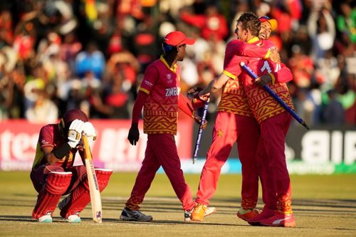 A dejected Akeal Hosein as West Indies go down to Zimbabwe at Harare