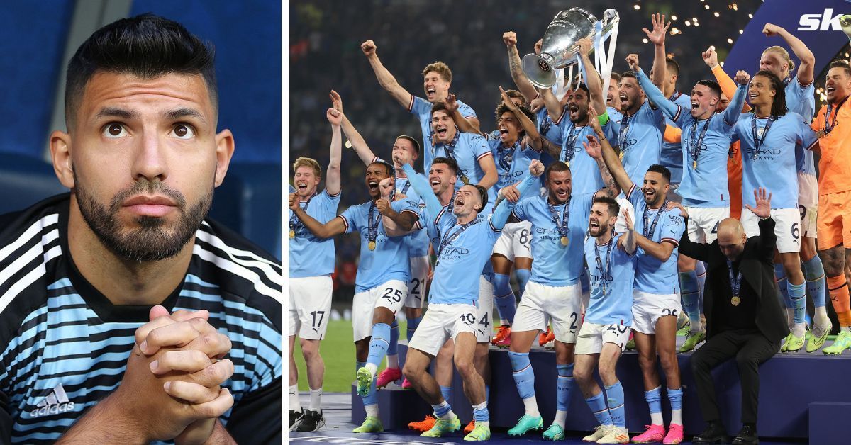 Sergio Aguero was over the moon as Manchester City won the Champions League.