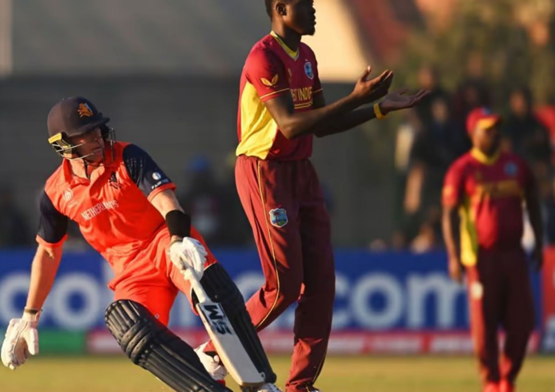 The Netherlands pulled off an incredible result against the West Indies in Bulawayo on Monday (Picture Credits: ICC).