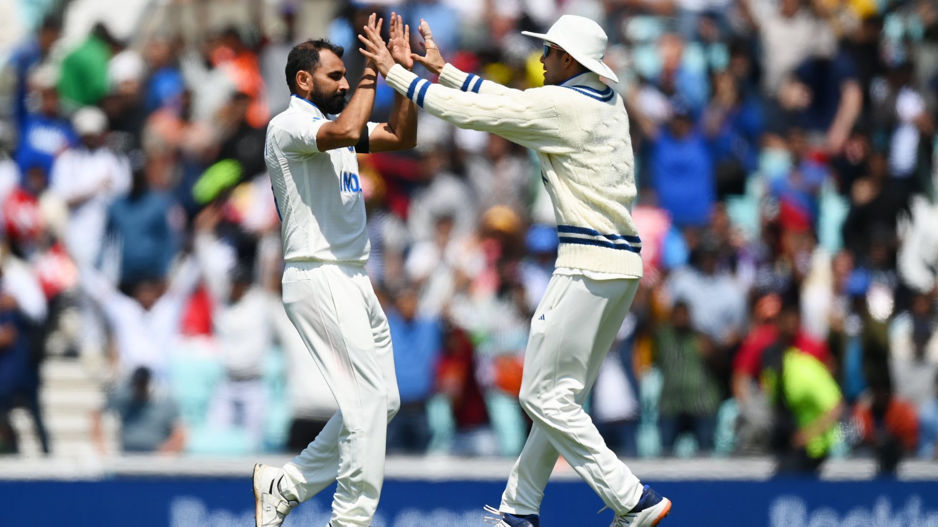 Mohammed Shami (L) &amp; Shubman Gill celebrate cameron Green