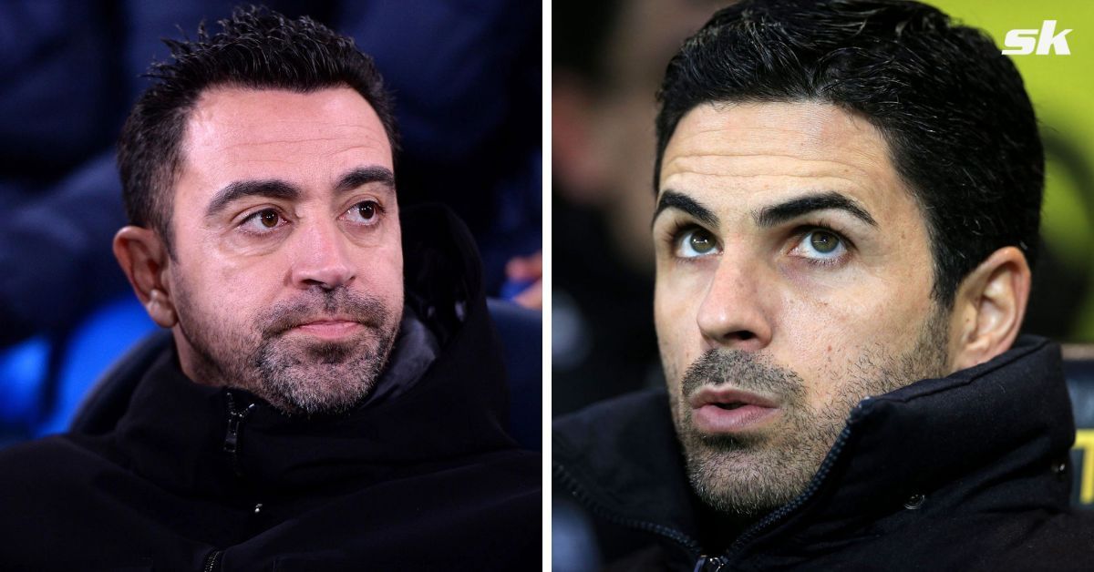 [L-to-R] Xavi Hernandez and Mikel Arteta.