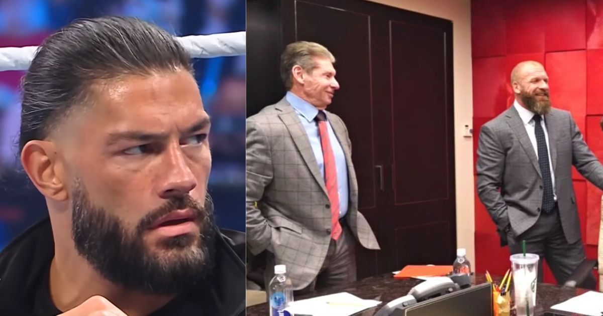 Roman Reigns, Vince McMahon, and Triple H.