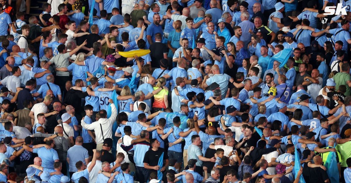 A Manchester City fan was stretchered out of the Ataturk Stadium. 