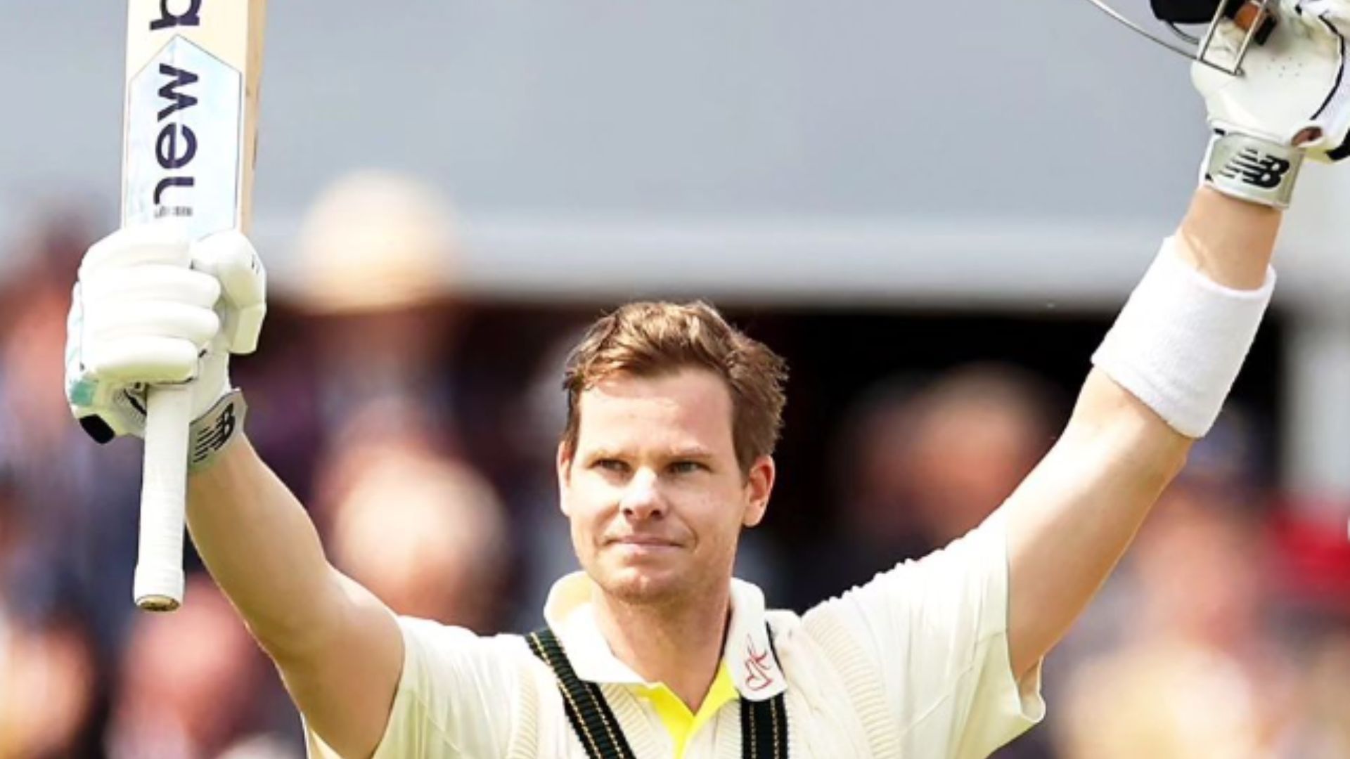 Steve Smith celebrates after reachin his 32nd Test hundred (P.C.: Wide World of Sports)