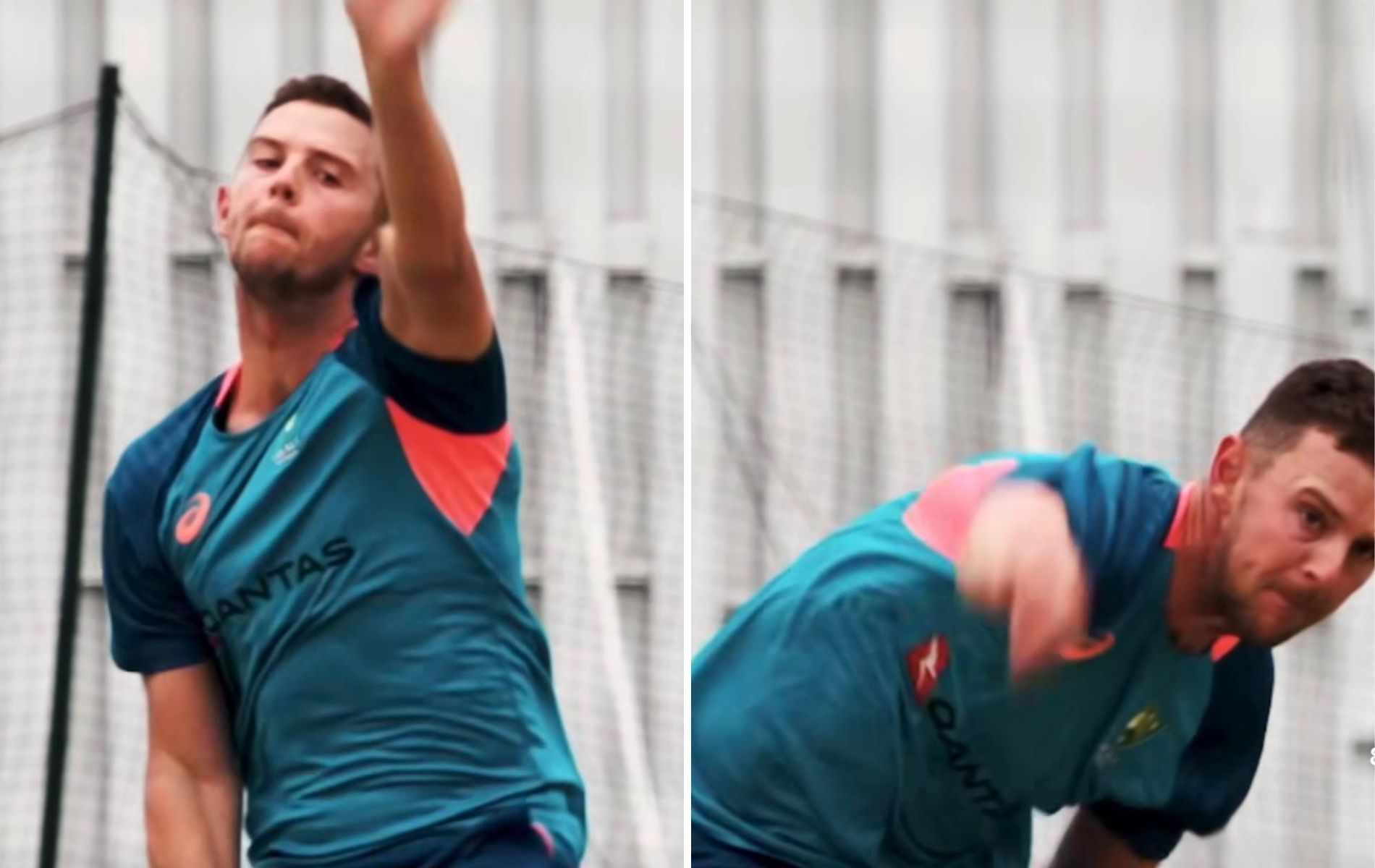 Josh Hazlewood in action. (Pics: ICC/Instagram)