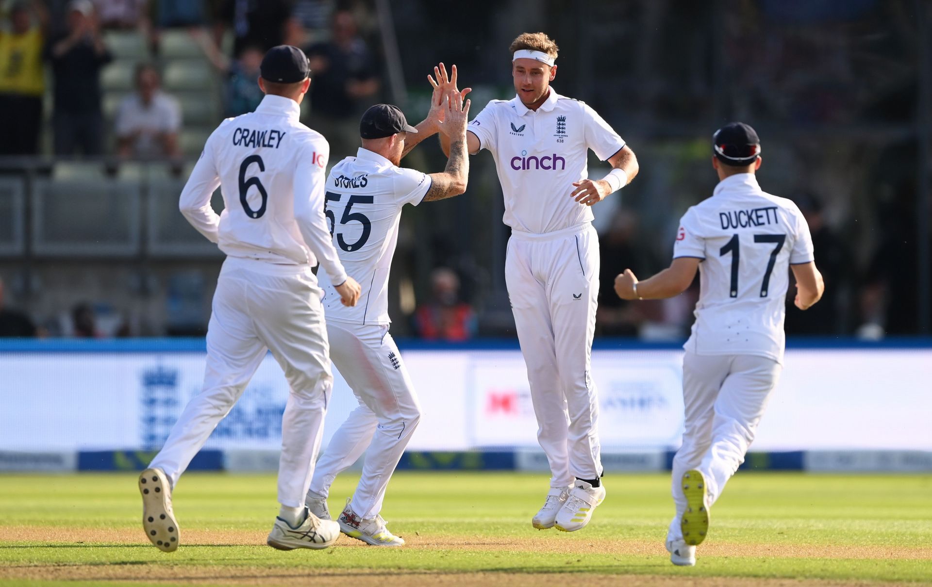 Stuart Broad celebrates the wicket of Steve Smith. (Pic: Getty Images)