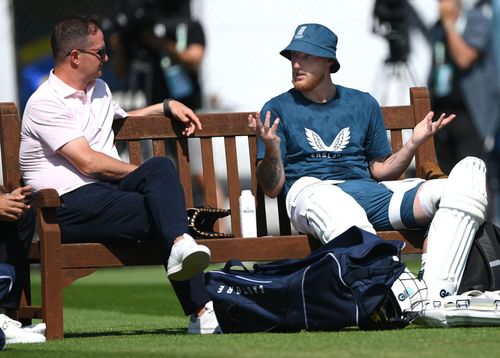 Ben Stokes talking to Rob Key ahead of the first Test at Edgbaston