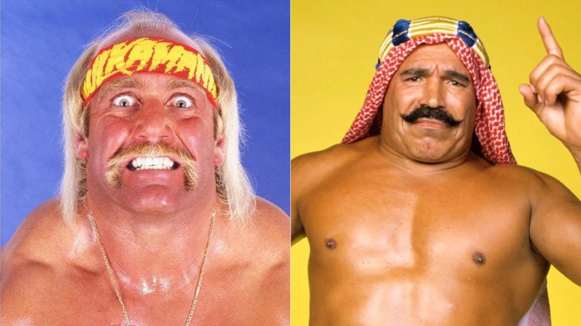 Hulk Hogan (left); The Iron Sheik (right)