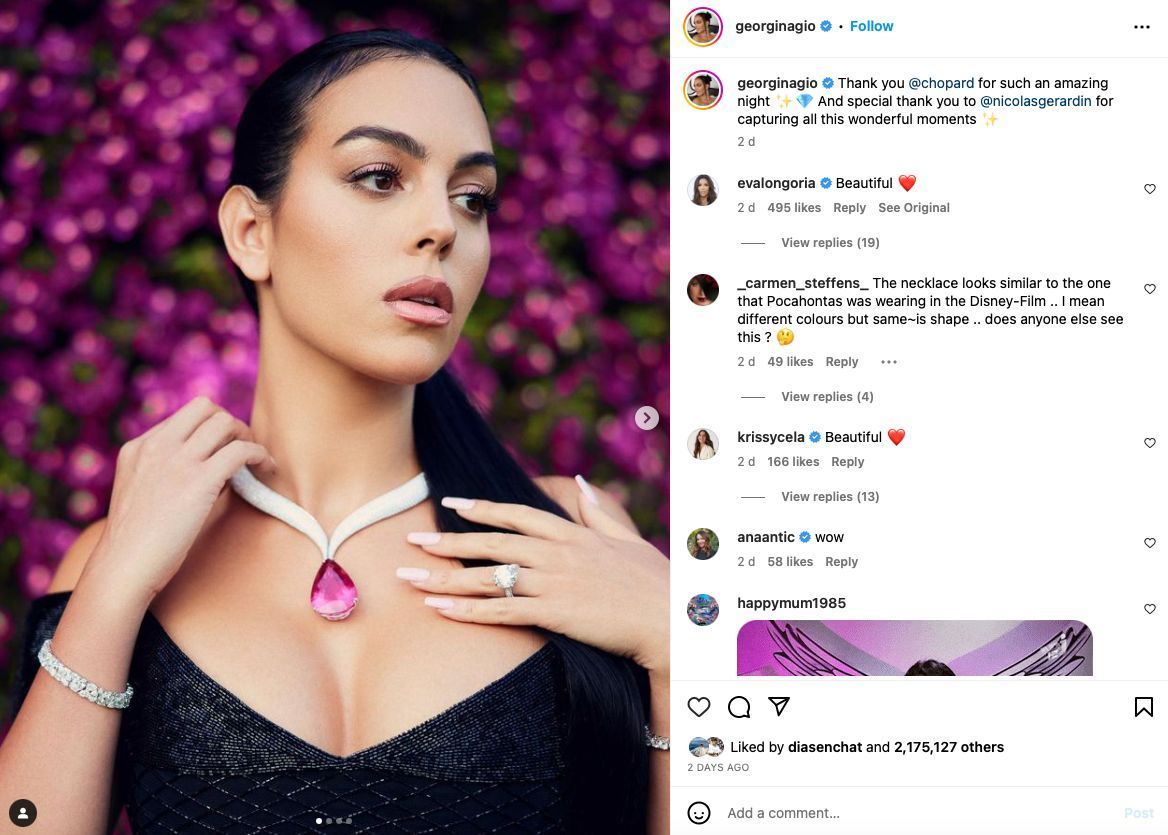 Eva Longoria&#039;s comment on Georgina&#039;s post