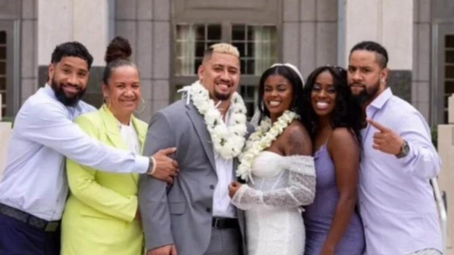 Solo Sikoa with some of his family members for his wedding day